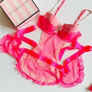 Victoria's Secret Neon Pink Lace Lingerie Maid